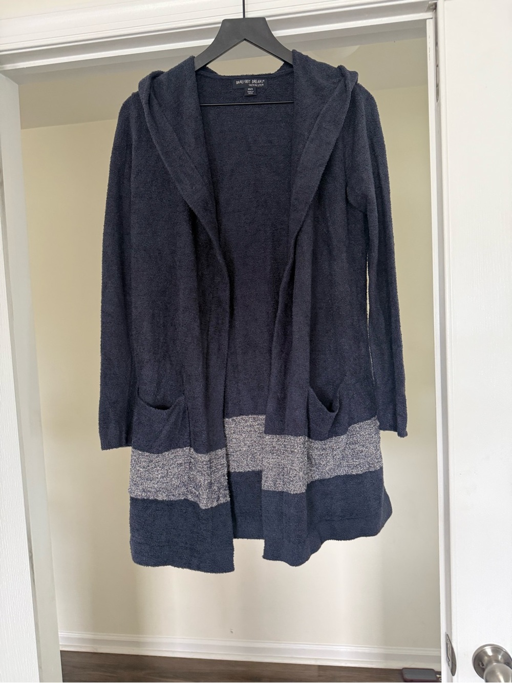 Barefoot Dreams - CozyChic Lite Navy Hooded Open Cardigan - Size XS/S